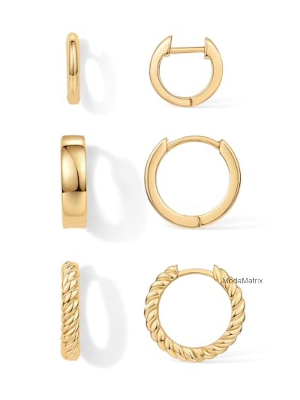 3-Pair Gold Plated Huggie Earrings Set for Women Hypoallergenic